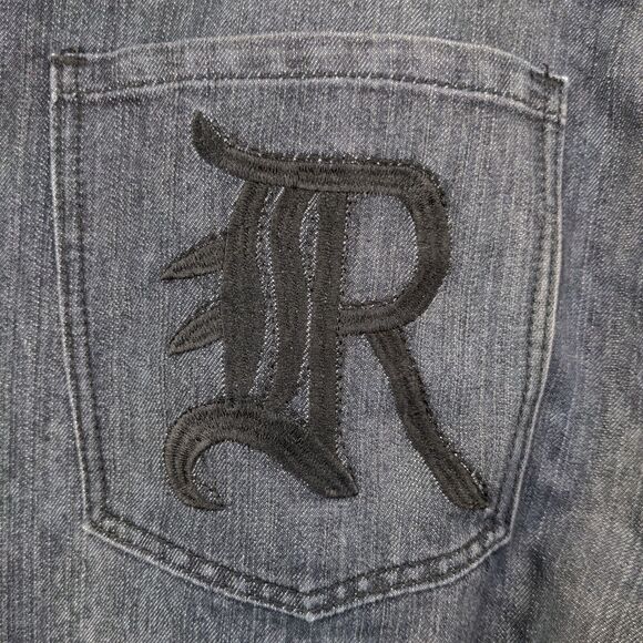 Red Ape Men's Straight Jeans Size 44 Black 5-Pocket Embroidered Logo Dark Wash - Picture 9 of 15